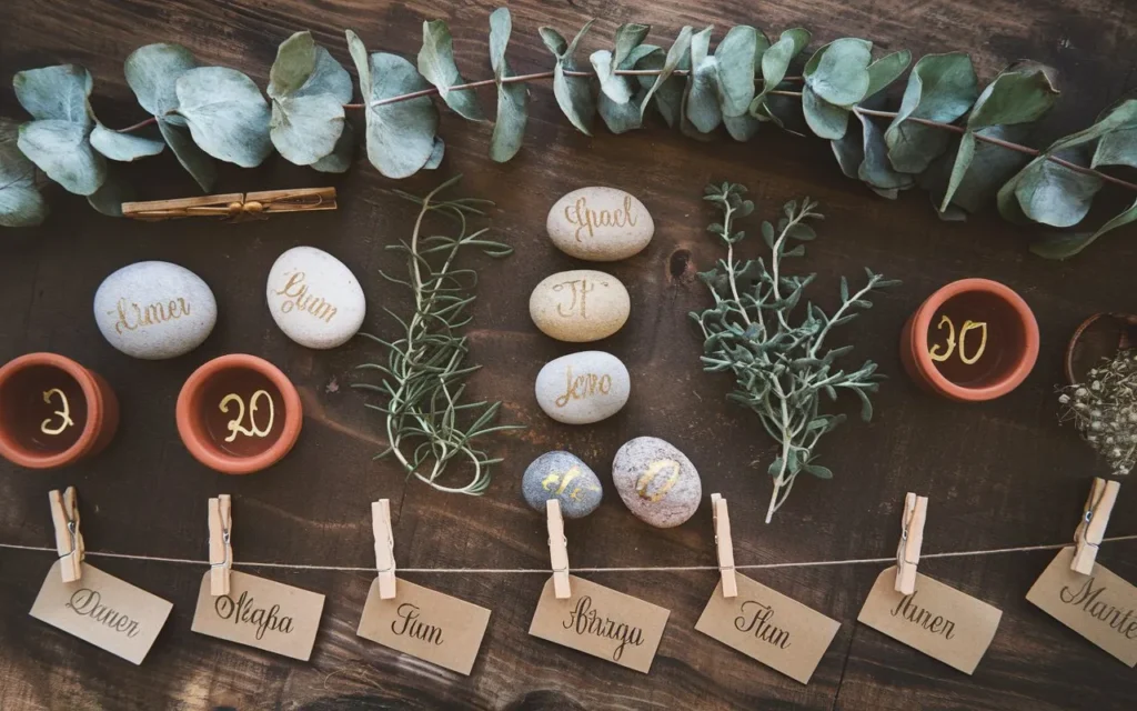 Marque places créatifs kraft eucalyptus mariage nature