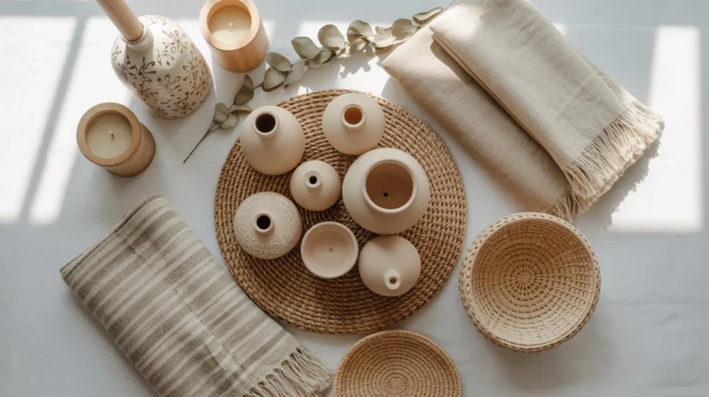 Sélection d'accessoires déco cosy objets design pour salon chaleureux
