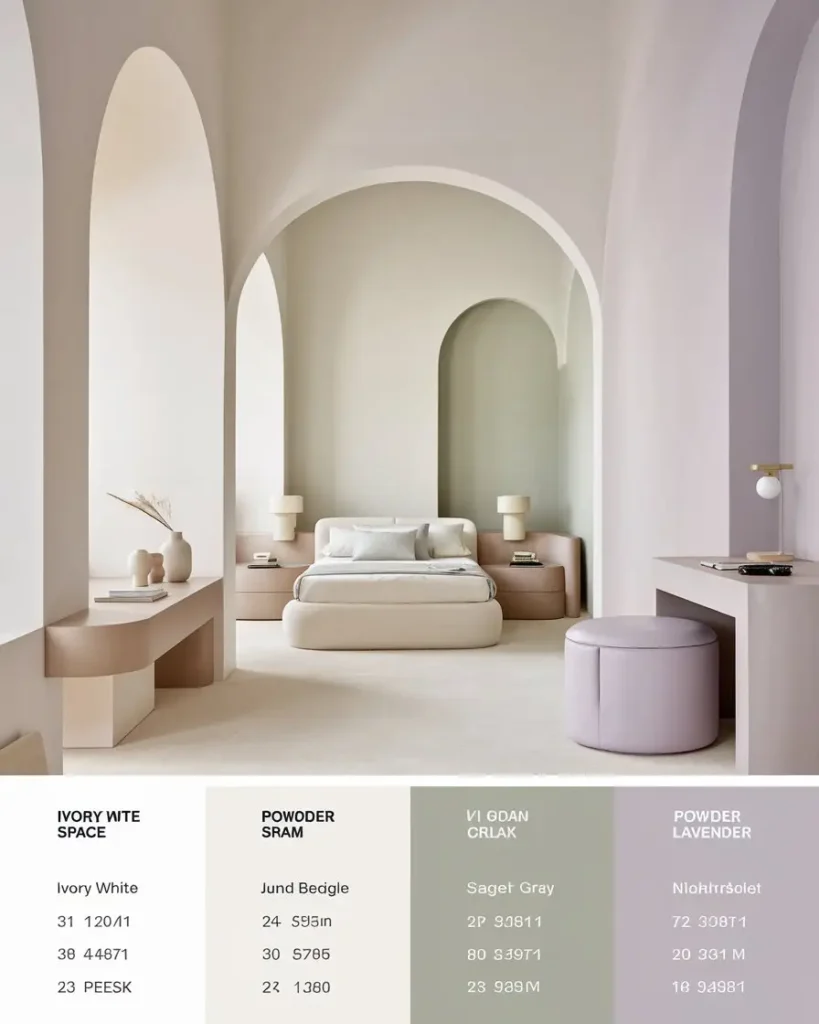 Palette de couleurs claires pour agrandir une pièce blanc cassé, beige sable, gris perle