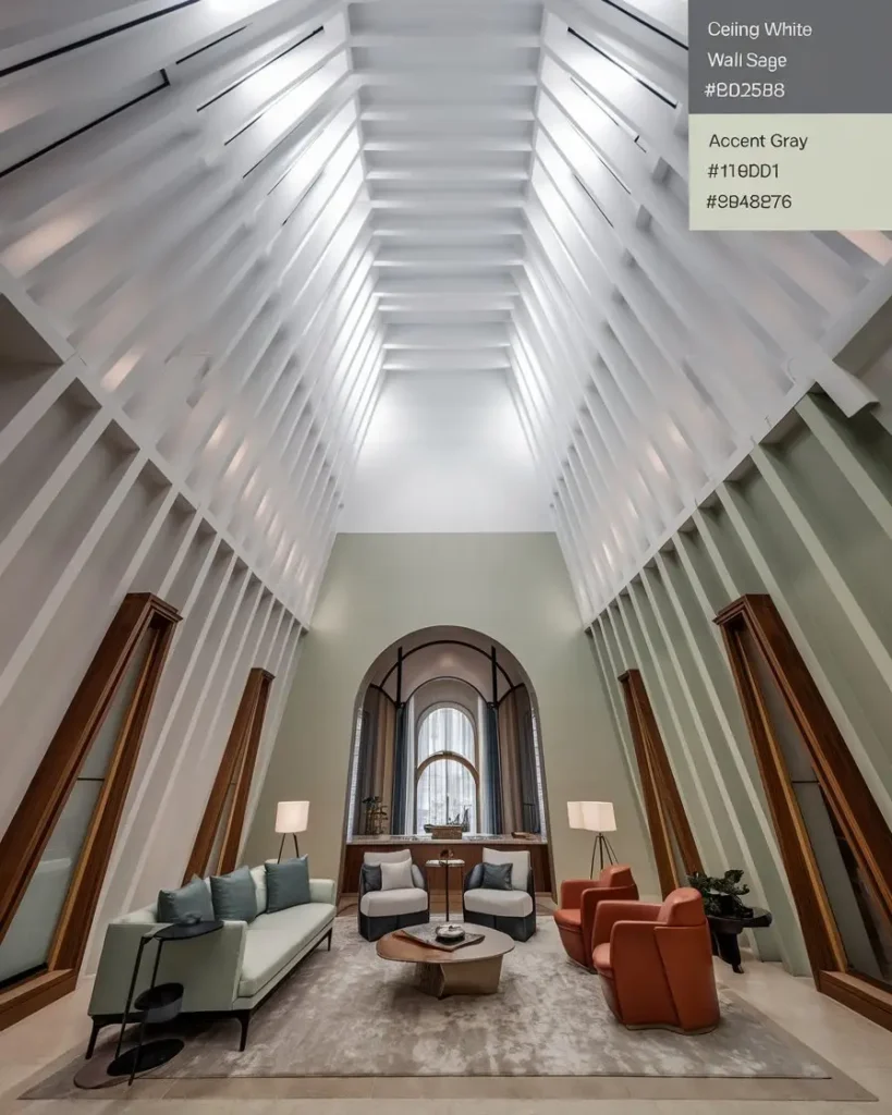Pièce avec plafond blanc et murs colorés démontrant l'effet de hauteur,  couleur choisir pour agrandir une pièce