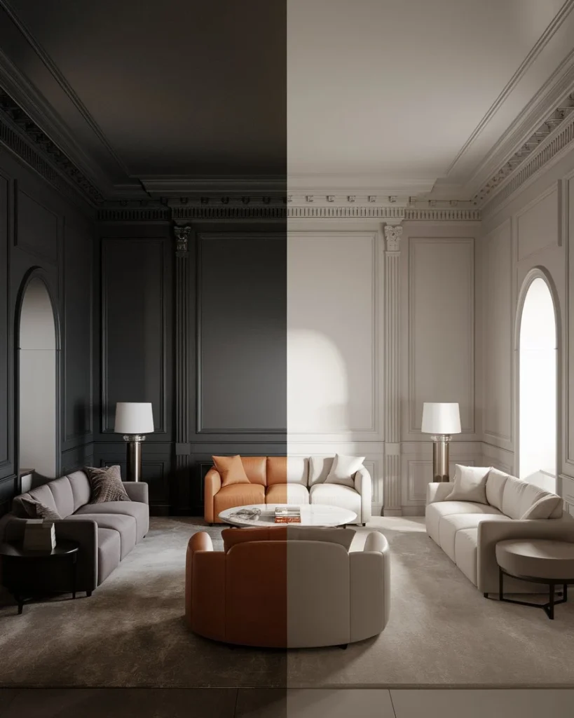 Transformation d'une pièce sombre en espace lumineux et couleur choisir pour agrandir une pièce