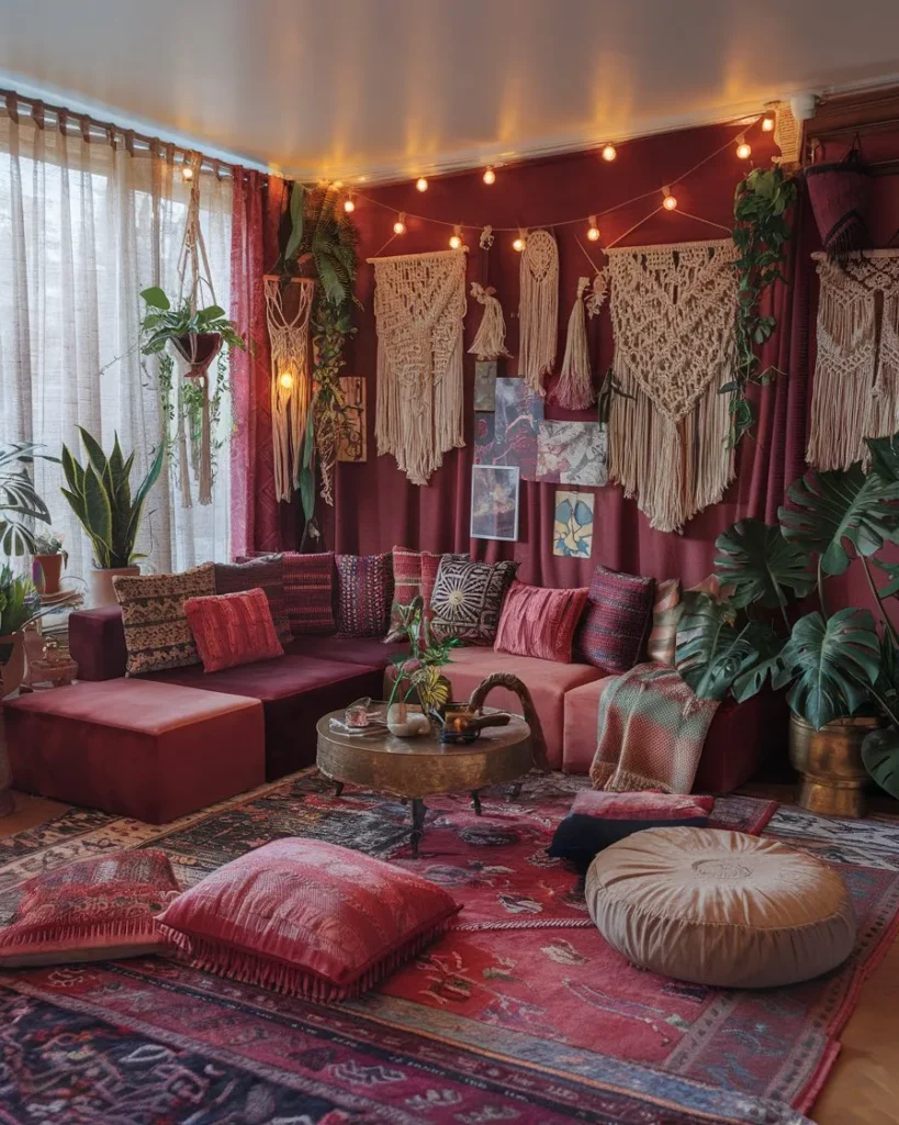 A photo of a cozy maximalist bohemian 