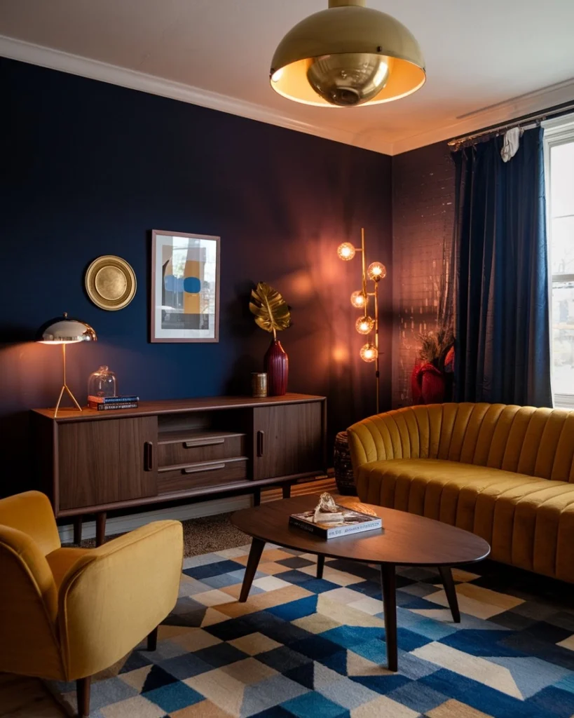 Palette couleurs salon 2026 rétro chic bleu marine