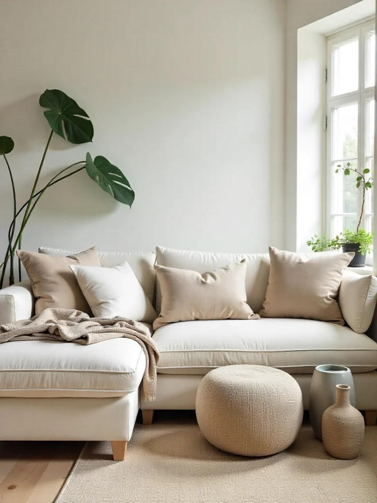 Salon cosy neutres beige ivoire 2026 scandinave épuré